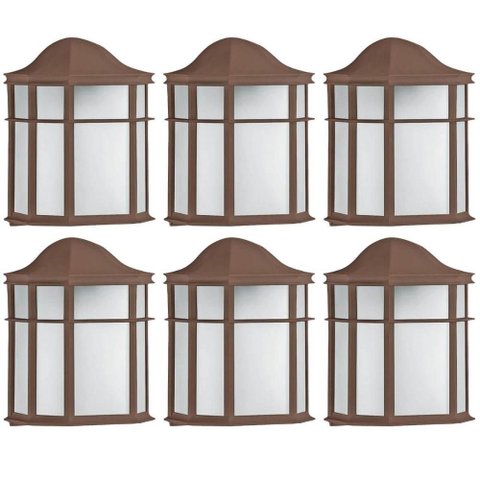 Kit 6 Arandelas Luminárias de Parede Jardim Marrom Colonial 25cm Lente Fosca de Ville Dital