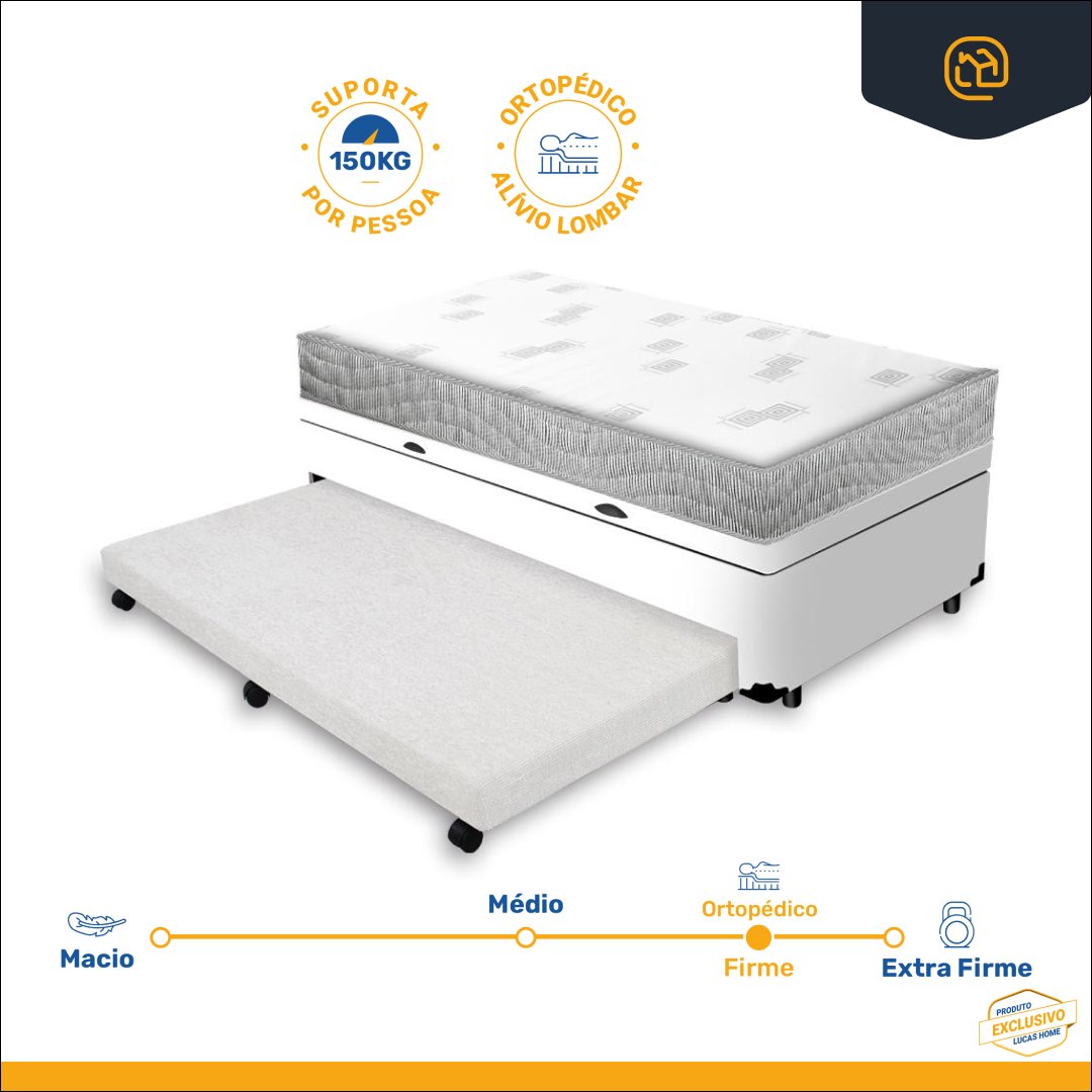 Cama Box Baú e Auxiliar Solteiro + Colchão de Espuma Ortobom Light Liso 88cm - 3