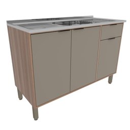 Gabinete Pia Balcão Cozinha 1 Gaveta 3 Portas Prateleira Organizador sem Tampo Marrom Madeira - 5