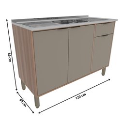 Gabinete Pia Balcão Cozinha 1 Gaveta 3 Portas Prateleira Organizador sem Tampo Marrom Madeira - 3