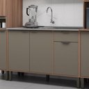 Ver imagem 1 de Gabinete Pia Balcão Cozinha 1 Gaveta 3 Portas Prateleira Organizador sem Tampo Marrom Madeira