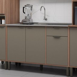 Gabinete Pia Balcão Cozinha 1 Gaveta 3 Portas Prateleira Organizador sem Tampo Marrom Madeira - 1