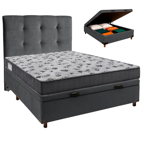 Kit Cama Box Bau + Cabeceira + Colchão Casal D33 - Iso100 - Ortobom