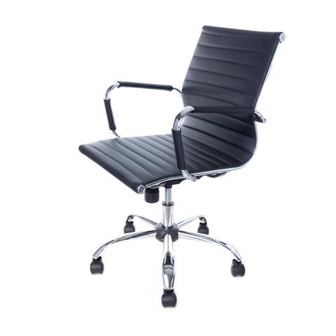 Cadeira Giratória Alta Diretor Charles Eames Esteirinha Couro PU Preta 11D
