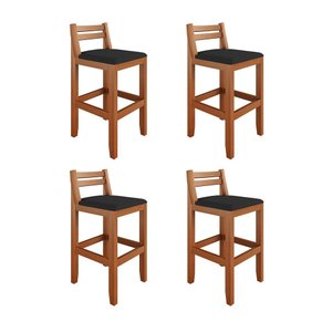 Kit 4 Banquetas em Madeira Maciça Ibiza Ilha 78 Cm - Malbec Assento Preto