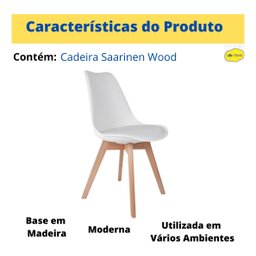 Kit 4 Cadeiras Saarinen Leda Pé Wood com Estofamento Madeira Maciça - 7