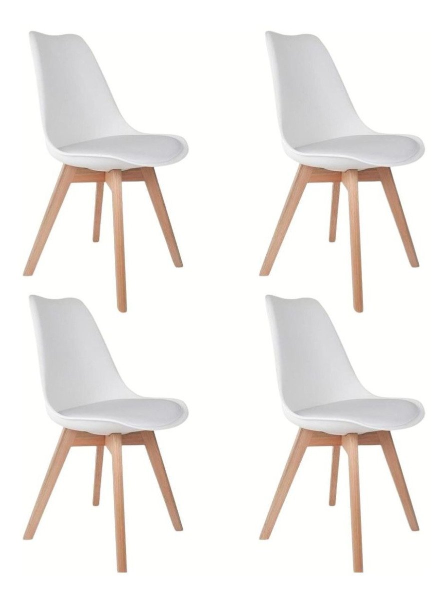Kit 4 Cadeiras Saarinen Pé Wood com Estofamento Madeira Maciça Fendi Nude