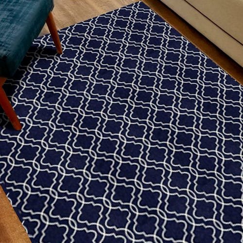 Tapete Sala e Quarto Estampa Casablanca Moderno Premium 1,35 M x 1,00 M Antiderrapante Azul Cotex - 2