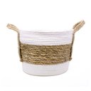 Ver imagem 1 de Cesto de Fibra Natural Seagrass Listrado Branco 19x26x26 cm - D’Rossi