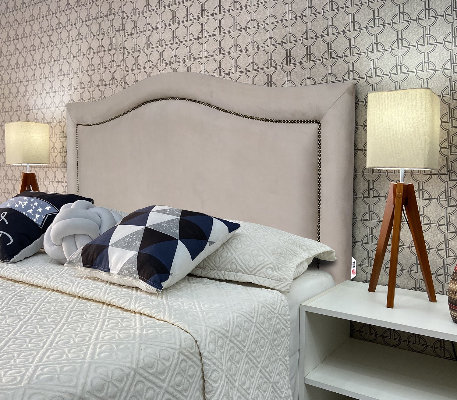 Cabeceira Cama Queen Sevilha Provençal Diamond Suede Bege 60 Rbl - 1