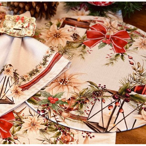 Kit Sousplat + Guardanapo Natal Christmas Vintage Nsw 2 Peças com Base