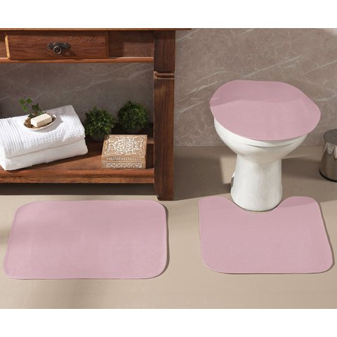 Jogo de Banheiro Liso Rosa 03 Peças - Antiderrapante
