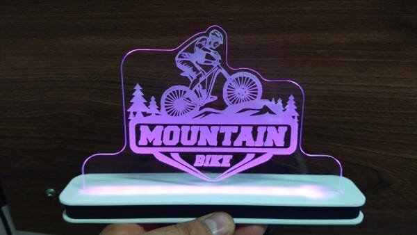 Luminária Abajur Base Acrílica LED Mountain Bike Bicicleta - Fúcsia - 1