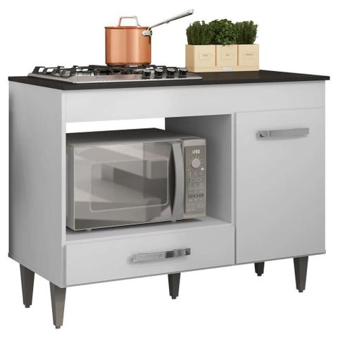 Balcão Cooktop Mdp 100cm Carla 1 Porta Ajl Móveis Branco