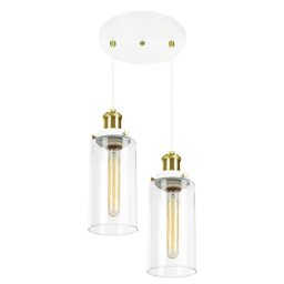 Lustre Pendente Duplo Château Cilindrico Vidro Branco Gold - 1