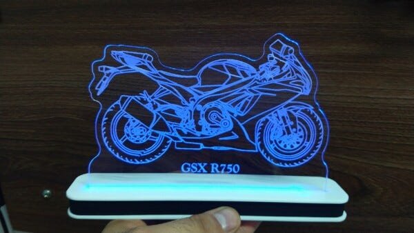 Luminária Abajur Base de Mesa Acrílica LED Moto GSX R750 - Azul - 1