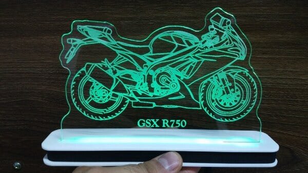 Luminária Abajur Base de Mesa Acrílica Led Moto Gsx R750 - Verde - 1