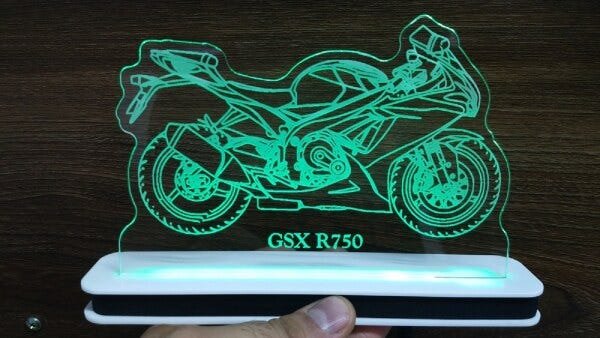 Luminária Abajur Base de Mesa Acrílica LED Moto GSX R750 - Verde - 1