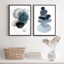 Ver imagem 1 de Kit 2 Quadros Sala Abstratos Minimalistas Azuis 24x18cm - com Vidro:madeira Branca