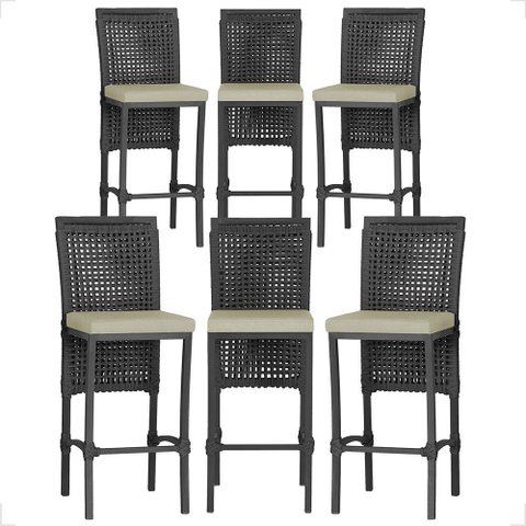 6 Banqueta em Alumínio Roma Preta Corda Náutica Tecido 7