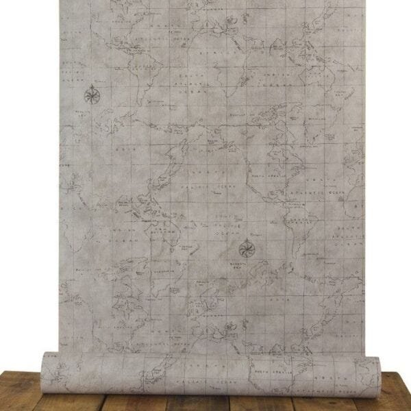 Papel De Parede Pvc Liso Estampado Mapa Maritimo Cinza Claro - 1