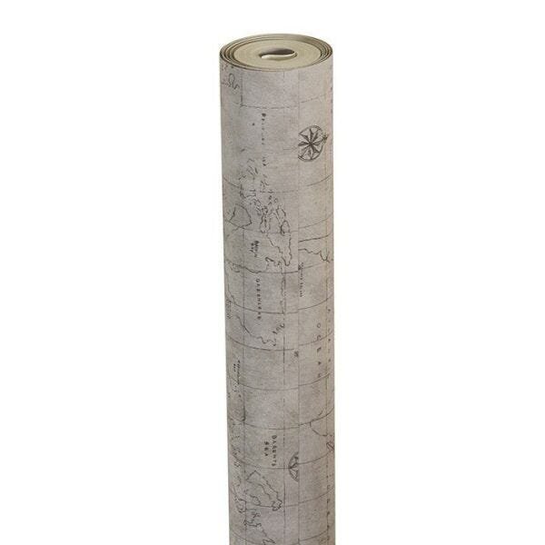 Papel De Parede Pvc Liso Estampado Mapa Maritimo Cinza Claro - 2