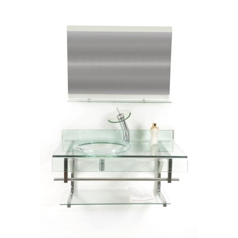 GABINETE DE VIDRO 90CM CURVADO DUPLO INOX COM CUBA CHAPÉU - INCOLOR