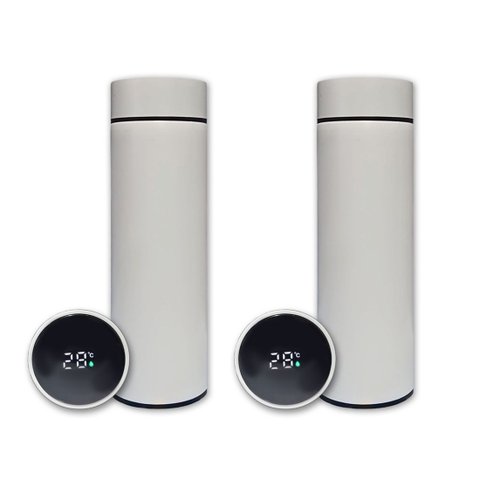 Kit 2 Garrafa Térmica Aço Inox Termômetro Digital Led 500ml Branco