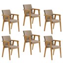 Ver imagem 1 de Kit 6 Cadeiras com Braço para Sala de Jantar Pés Madeira Maciça Flora Bege/Cinamomo