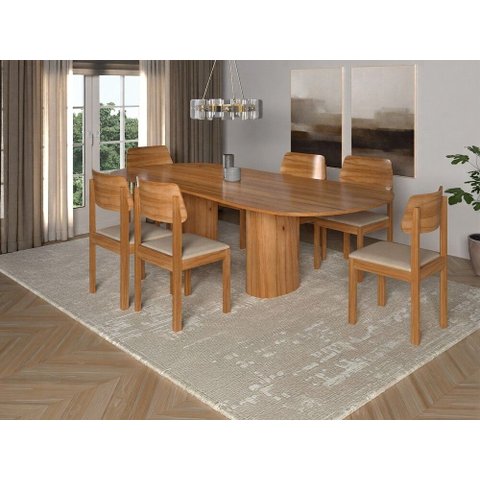 Sala de Jantar Montreal 200cm com 6 Cadeiras Madeira Maciça Istambul Linho Cru