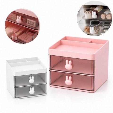 Organizador Mesa Gaveteiro 2 Gavetas Caixa Porta Maquiagem Cosmeticos Papelaria Empilhavel Grande Mu