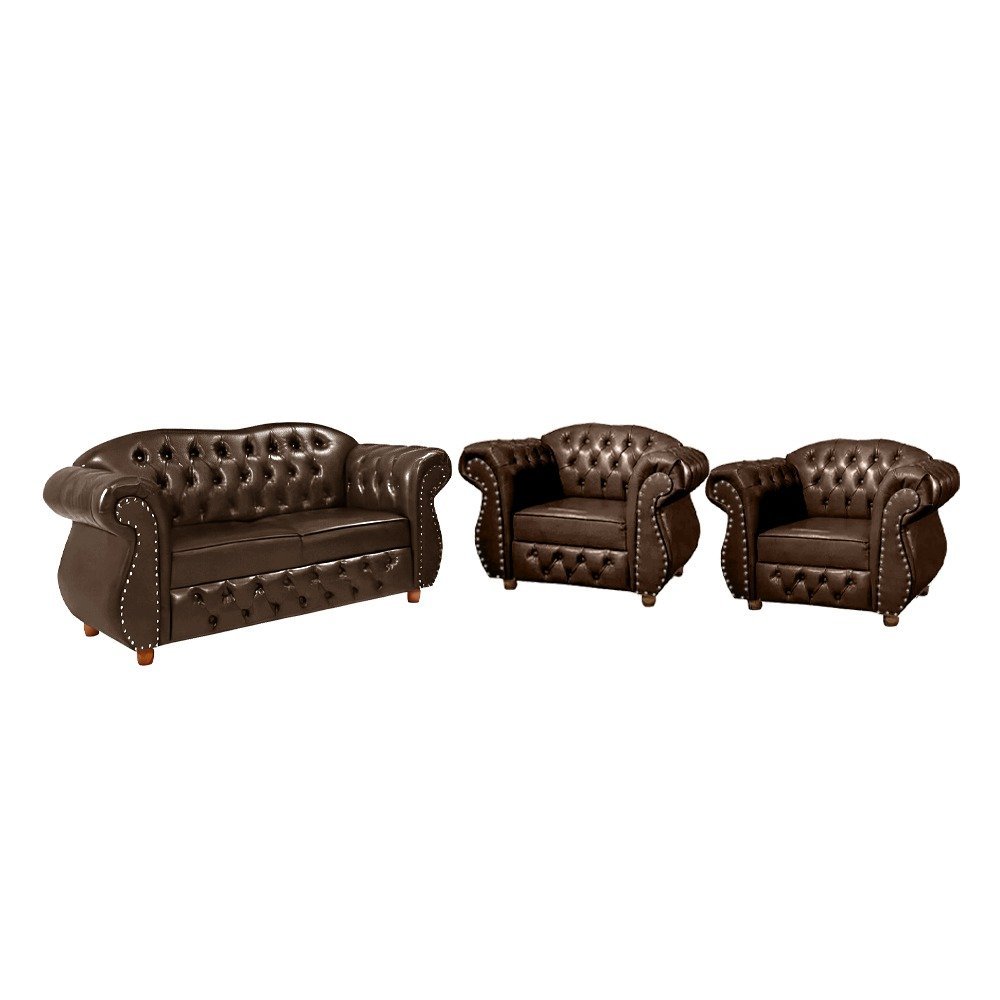 Conjunto Chesterfield Merlo Namoradeira c/ 2 Poltronas - Corano Marrom / decoração, recepção, sala t