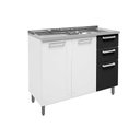 Ver imagem 1 de Balcão de Cozinha Gabinete c/Pia Múltipla 6015 3 Portas e 2 Gavetas 105cm Branco/Preto - Bertolini