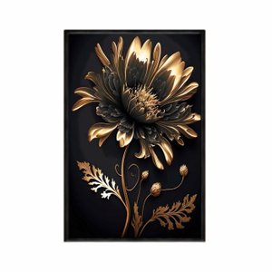 Quadro Decorativo - Flor Dourada Natureza Ouro Art046 - Vidro com Impressão Uv - 60x40cm