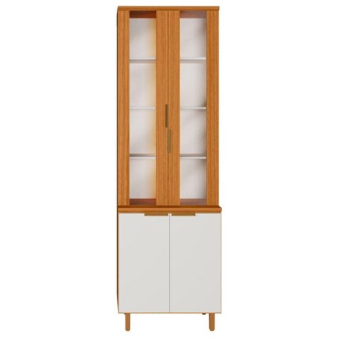 Paneleiro Cristaleira 4 Portas 227x70 cm MDF Bari Freijo Off Acetinado Poliman
