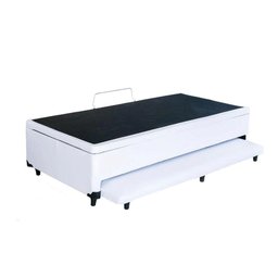 Cama Box Baú Auxiliar Solteiro Corino Espuma 8cm 45x88x188 Branco - 2