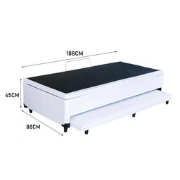Cama Box Baú Auxiliar Solteiro Corino Espuma 8cm 45x88x188 Branco - 3