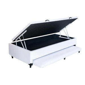 Cama Box Baú Auxiliar Solteiro Corino Espuma 8cm 45x88x188 Branco