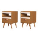Ver imagem 1 de Kit 2 Mesa Cabeceira Sal para Quarto Organizadora com Gaveta e Nicho Design Retrô - Naturale/Off