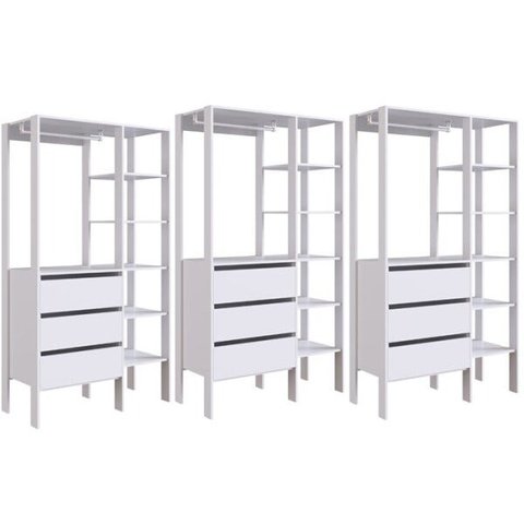 Kit 3 Módulos para Closet 3 Gavetas Db001 Branco Pp Milani Store