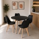 Ver imagem 1 de Conjunto Leda Mesa Tampo Preto 90cm & 4 Cadeiras Pés de Madeira Preta Almofada