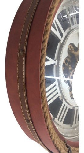 Relógio De Parede Moldura Couro Vintage Espelho 68 X 68 - 3