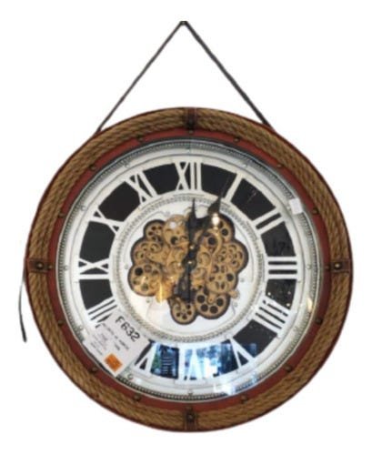Relógio De Parede Moldura Couro Vintage Espelho 68 X 68 - 2