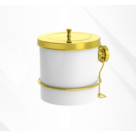 Lixeira Parede Ventosa 5l Redonda Branca Luxo - Dourado