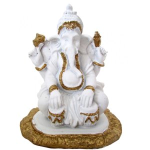 ESTATUA GANESHA SENTADO 11CM BRANCO - UN