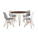 Ver imagem 6 de Mesa De Jantar Redonda 90Cm Amêndoa Clips 3 Pés Com 4 Cadeiras Brancas Base Cobre Cor: Amendoa