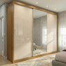 Guarda Roupa Casal com Espelho 3 Portas de Correr e 4 Gavetas 100% MDF London Cinamon/OffWhite  - 1