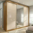 Ver imagem 1 de Guarda Roupa Casal com Espelho 3 Portas de Correr e 4 Gavetas 100% MDF London Cinamon/OffWhite