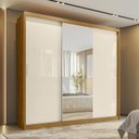 Ver imagem 1 de Guarda Roupa Casal com Espelho 3 Portas de Correr e 4 Gavetas 100% MDF London Cinamon/Offwhite Yesca