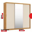 Ver imagem 3 de Guarda Roupa Casal com Espelho 3 Portas de Correr e 4 Gavetas 100% MDF London Cinamon/OffWhite